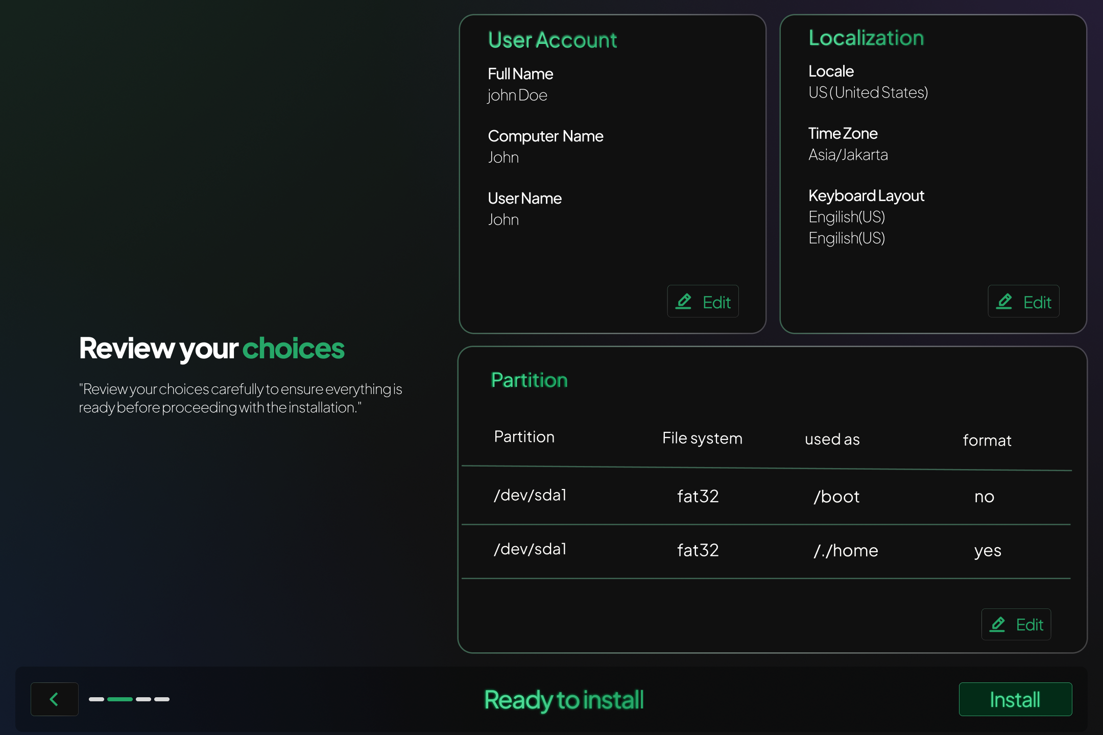 Installation Summary Screen