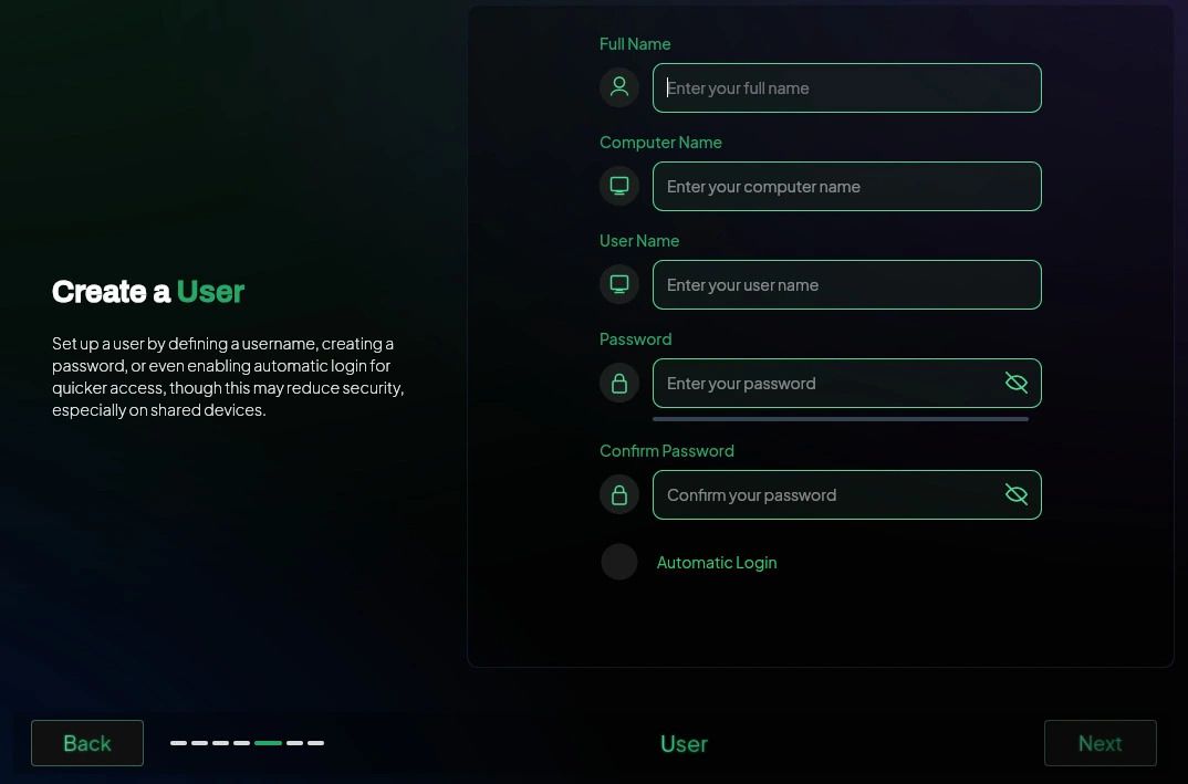 User Creation Screen