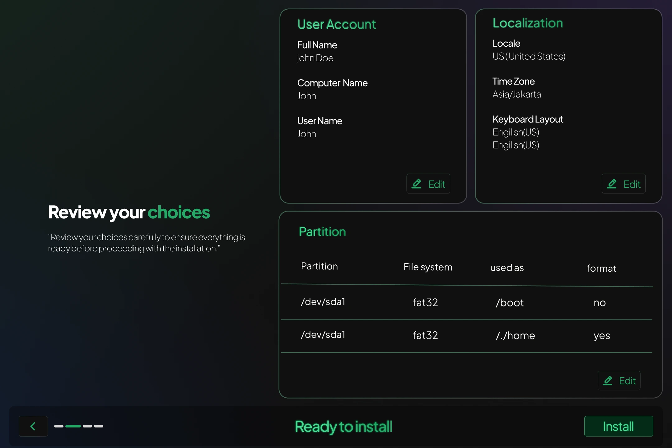 Installation Summary Screen