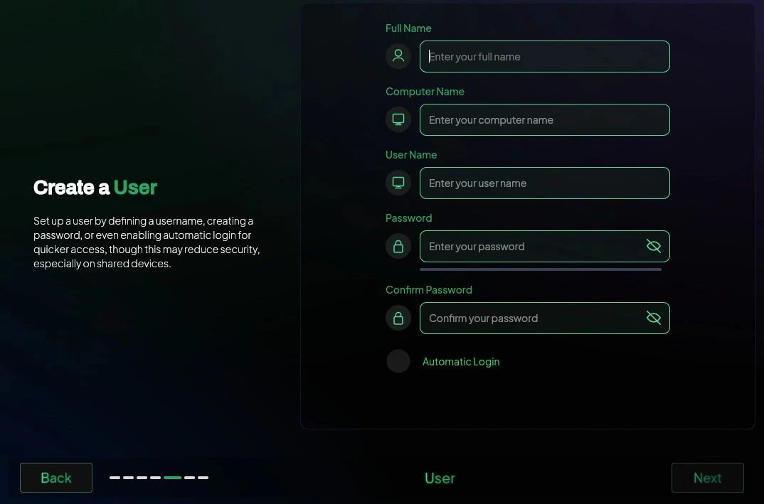 User Creation Screen